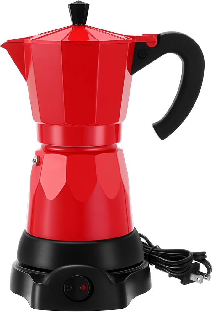 Lemosae Coffee Pot 6 Cup Electric Espresso Coffee Maker Italian Moka Maker 300ml Portable Aluminum Espresso Machine Cafetera Moka Pot with Detachable Base, Gift for Home Travel(Red)