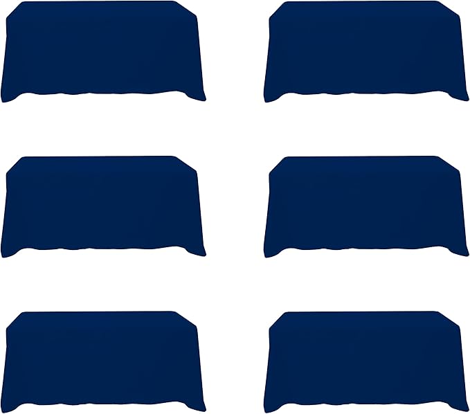 BRILLMAX 6 Pack Navy Blue Tablecloths 90 x 132 Inch for 6ft Rectangle Tables - 150 GSM Polyester Fabric, Floor Length Drop, Water, Stain & Wrinkle Resistant Cloth Cover for Wedding Reception Banquet