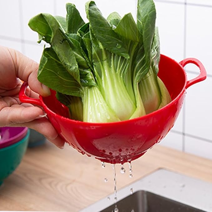Heavy Duty 6 Inch Food Colander,Large Capacity Vegetable Strainer with Double Handles,Plastic Multipurpose Fruit Draining Basket for Kitchen(Purple)