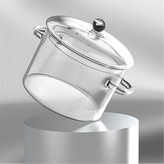 2L Clear Simmer Potpourri Pot with Lid 67OZ Glass Saucepan with Cover Glass Pots Set for Cooking On Stove Handmade Glass Cookware Set Cooktop Safe for Milk,Pasta Noodle, Soup