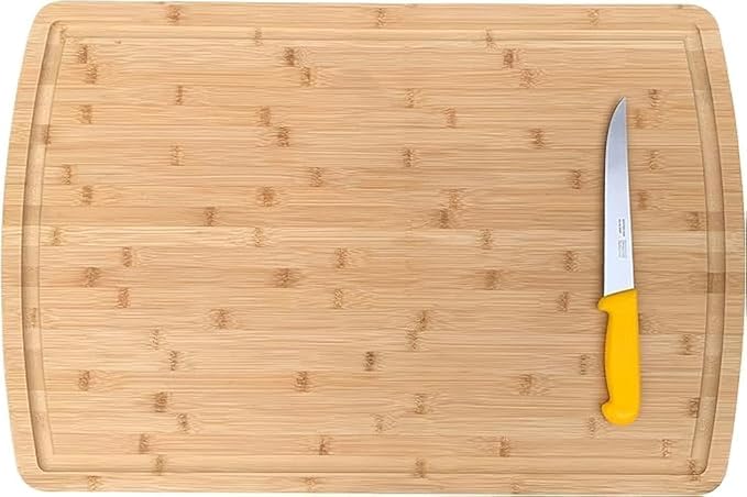 36" x 20" Bamboo Cutting Board for Kitchen Meal Prep and Counter Protection with 8” Stainless Steel Chef Knife, Extra Large, Thick and Heavy Duty, Deep Juice Groove for Meat, Vegetables