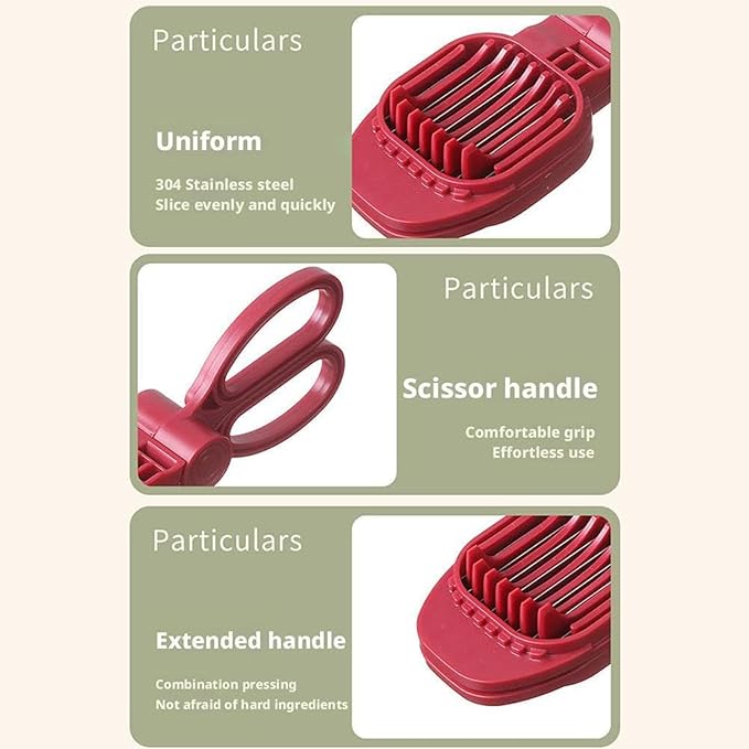 Fruit Slicer, Strawberry, Banana, Kiwi Cutter, Egg Slicer for Hard Boiled Eggs, for Fruit Sausages, Cucumbers, Mushroom Cutter, Rapid & Safe Slicing Kitchen Gadgets (Red)