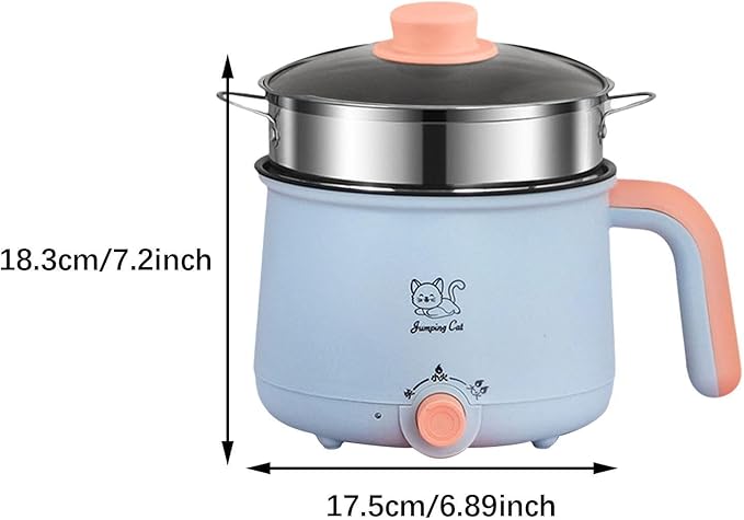 Mini Hot Pot 1.8L Ramen Cooker Multipurpose Cookware Cooking Pot Non Stick Portable Electric Pot Noodles Pot for Noodles Eggs, Pot Steel Steamer