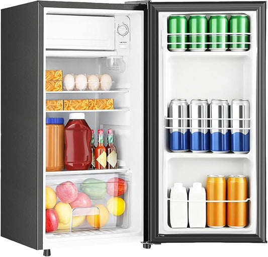3.1 Cu.Ft Mini Fridge with Freezer, Single Door Mini Refrigerator, 7 Settings Temperature Adjustable, Compact Refrigerator for Apartment,Dorm, Office, Bedroom