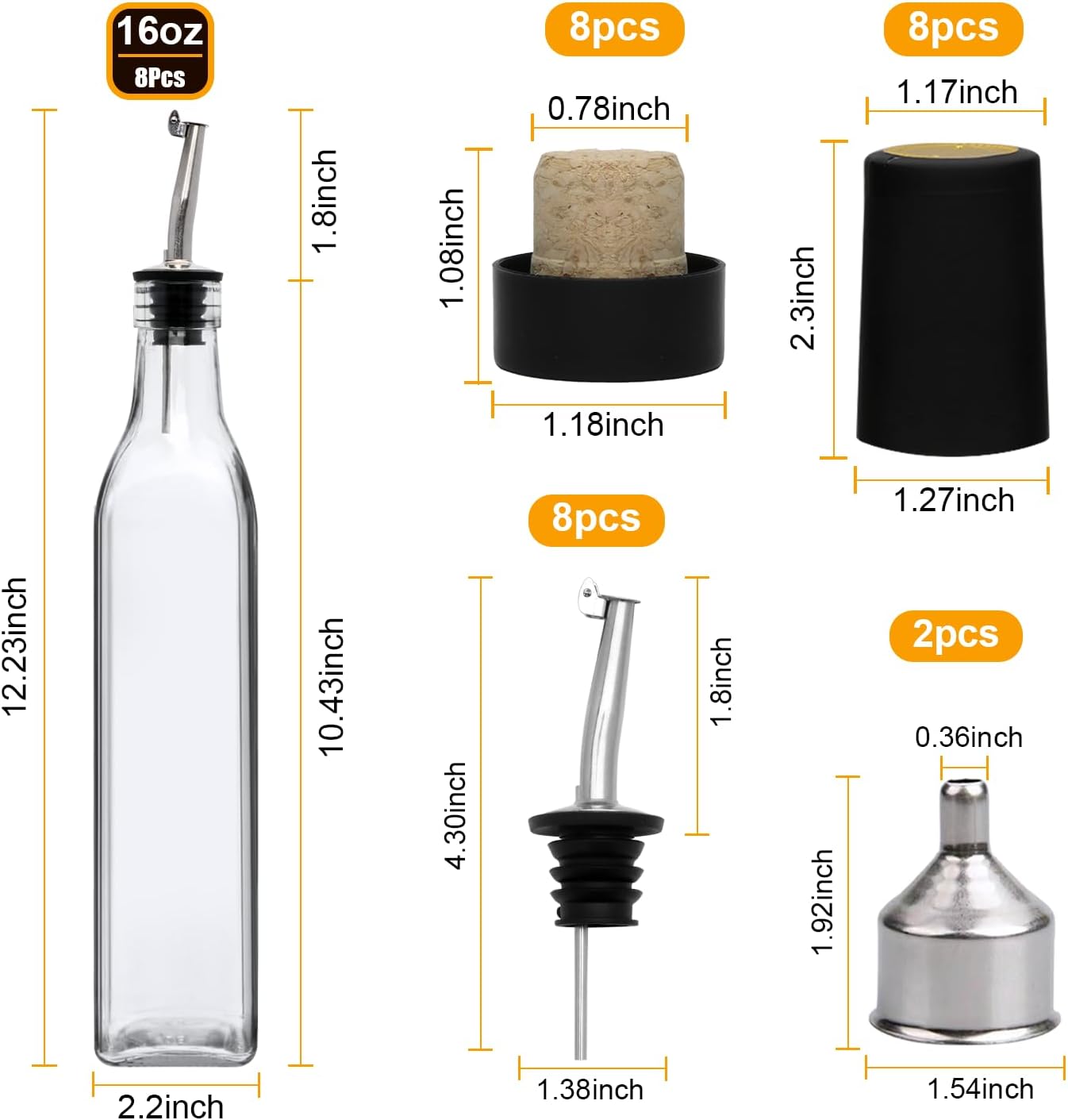 8 Pack 17oz Olive Oil Dispenser Bottle,Oil Dispenser for Kitchen, Cooking Oil Dispenser,Vinegar Cruet Bottle with Pourers