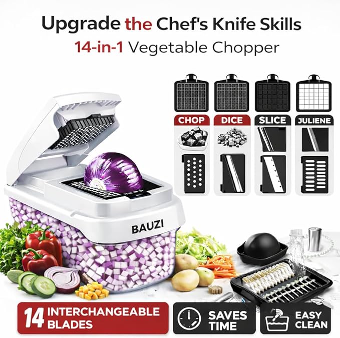 14-in-1 Vegetable Chopper with Container, Onion Chopper Dicer, ABS Multi-Function Vegetable Chopper, Multifunction Vegetable Cutter Slicer, Manual Food Chopper Kitchen Gadget,