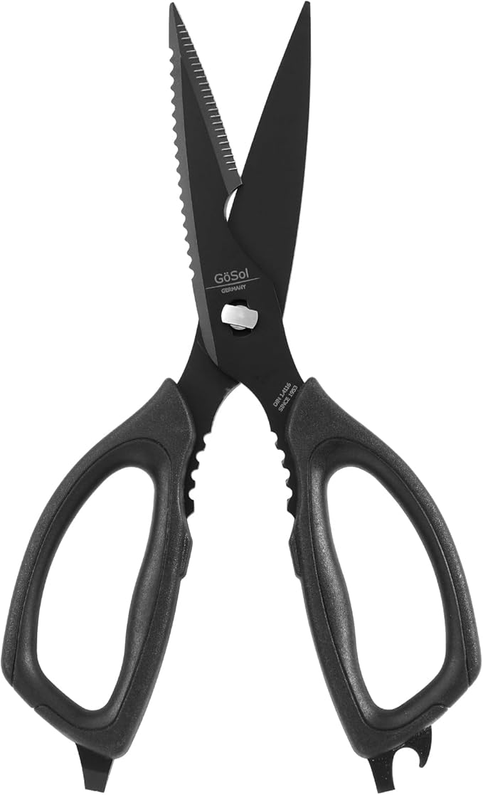 Kitchen Shears Come Apart Kitchen Scissors with Serrated Blade Premium Black Titanium Plated Stainless Steel Shears for Food Heavy Duty Chicken Bone Fish Nutcracker Can Opener 02A
