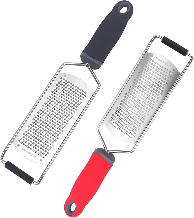 12.2 in Long, Cutter Zester, 2 Pcs Stainless Steel Cheese Graters for Kitchen, Non-Slip Handle, for Parmesan Lemon Ginger Chocolate, Hard Cheese Citrus Garlic