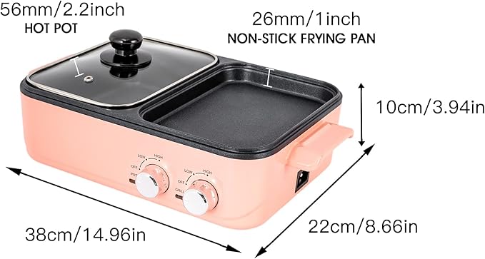 Electric Hot Pot and Grill Combo, 2 in 1 Indoor Outdoor Multifunction Hot Pot and Griddle, Dual Zone Heating, Independent Temperature Control, for Family Gatherings