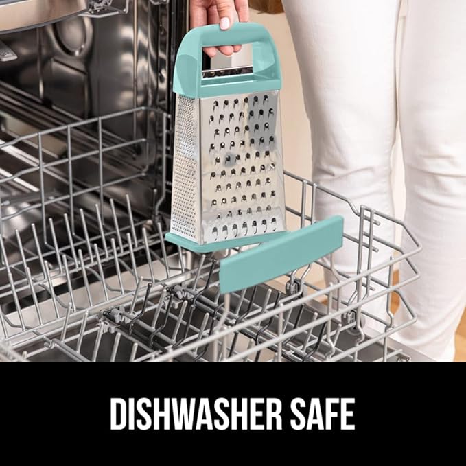 GORILLA GRIP 4-Sided Stainless Steel Cheese Grater With Container, 100% BPA-Free Box Grater, Slip Resistant Base and Handle, Grate Parmesan, Hard Cheeses, Shred Vegetables, Dishwasher Safe, Mint