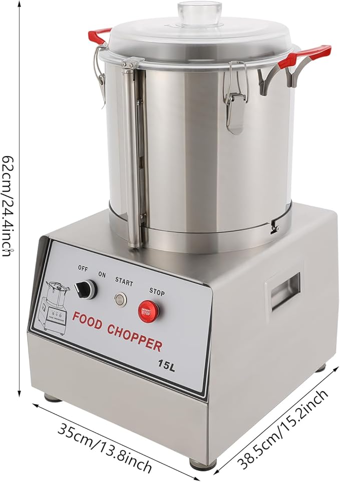 DLINANTA 15L Commercial Food Chopper 1400W, Stainless Steel Electric Vegetable & Meat Processor for Mincing, Heavy Duty Restaurant Chopping Machine with Safety Lock
