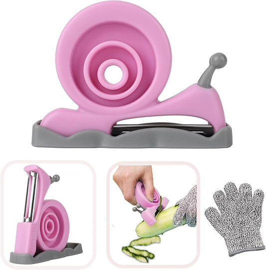 Kibbidea Vegetable Peeler, Kids Potato Fruit Peeler for Kitchen with Cut-proof Glove, Kids Cute Kitchen Accessories (Purple)