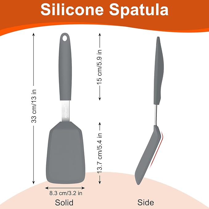 Silicone Spatula, 13 x 3.2 In, 600°F Heat Resistant Kitchen Spatula, BPA Free, Flexible Turner For Non Stick Frying Pan, Cooking, Flipping Egg and Pancake, Dishwasher Safe (Gray)