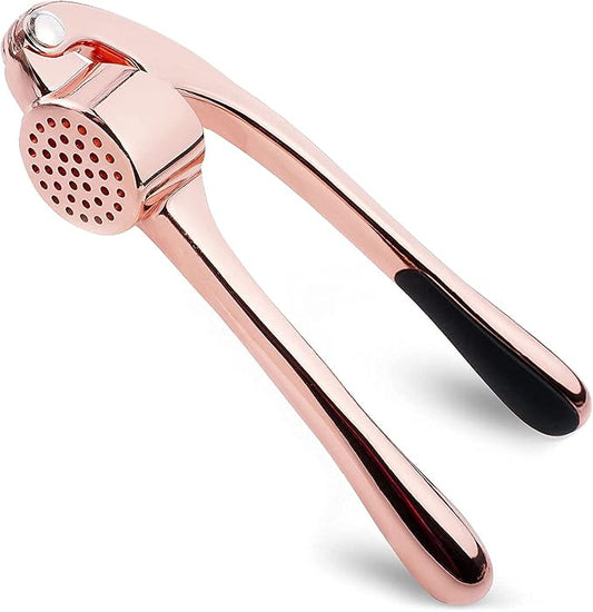 Zulay Kitchen Premium Garlic Press Set - Rust Proof Professional Garlic Mincer Tool - Easy-Squeeze, Easy-Clean with Soft Handle - Silicone Garlic Peeler & Brush (Rose Gold)