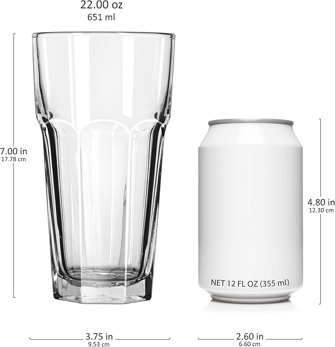 Libbey Gibraltar DuraTuff Iced Tea Glasses, 22-Ounce, Set of 12, Durable Restaurant-Quality Glassware, Dishwasher Safe