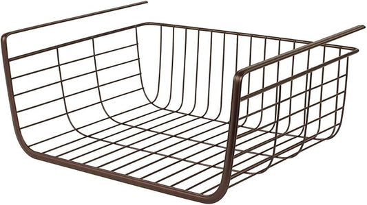 Steel Over the Shelf Storage Basket, Bronze – Heavy Duty Wire Basket with Hooks, Over-the-Cabinet Organizer for Kitchen, Bathroom, Office, Easy Install, Durable Steel Construction