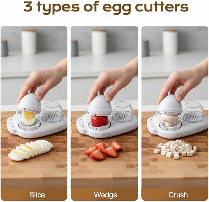 3 In 1 Egg Slicer For Hard Boiled Eggs, Heavy Duty Egg Slicer with 3 Cutting Modes, 2026 New Stainless Steel Egg Cutter for Hard Boiled Eggs Strawberry, Grape, Mushroom, Kitchen Dicer Tool (2)