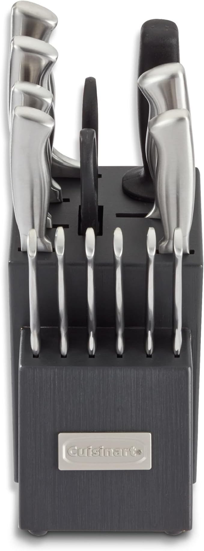 Cuisinart Professional Block Knife Set, 15pc Cutlery Knife Set with Steel Blades for Precise Cutting, Lightweight, Stainless Steel, Durable & Dishwasher Safe, Woodgrain Grey Finish