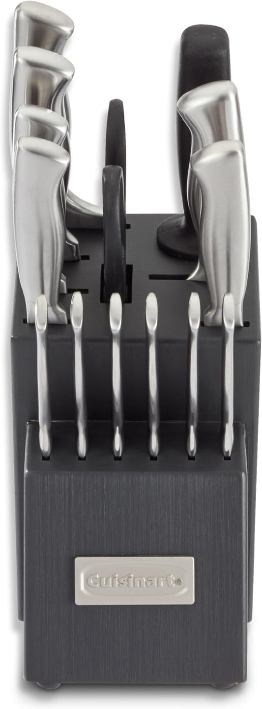 Cuisinart Professional Block Knife Set, 15pc Cutlery Knife Set with Steel Blades for Precise Cutting, Lightweight, Stainless Steel, Durable & Dishwasher Safe, Woodgrain Grey Finish