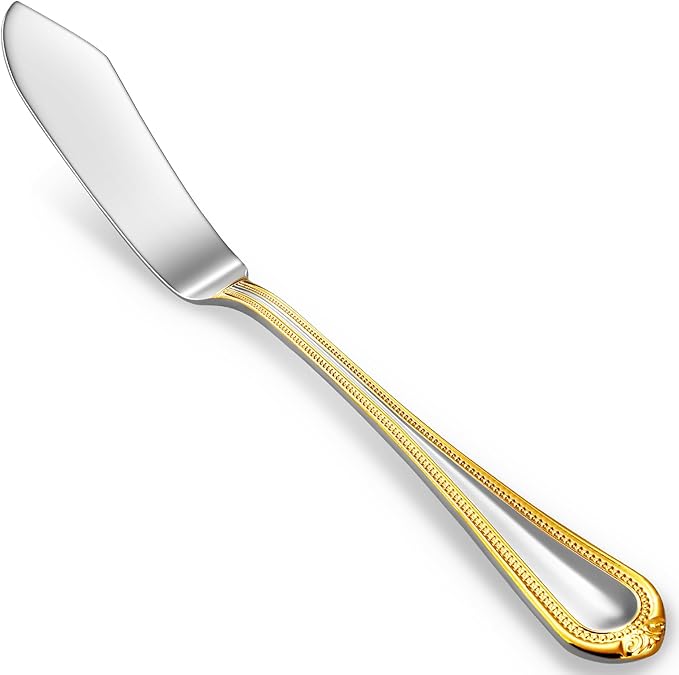 KEAWELL Premium Pearl Edge Butter Knives, 4-Piece Set, 18/10 Stainless Steel, 6.9 Inches, Dishwasher Safe. (Gold Accent)