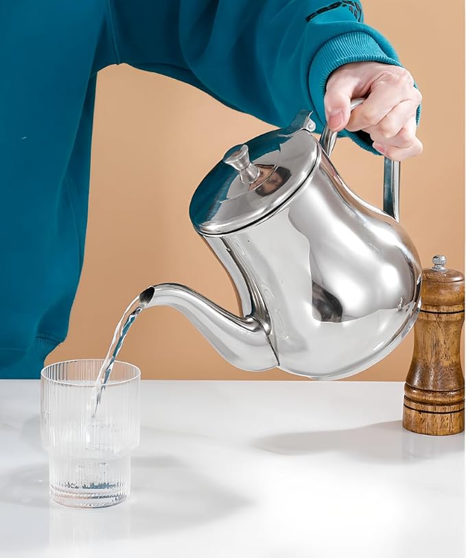 Stainless steel teapot, large capacity oil pot (2100 ml/71 oz), multi-purpose pot with built in filter