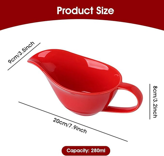 Gravy Container, Gravy Boat 200ml Ceramics Pourer with Spout and Handle Sauce Cup for Home Hotel Restaurant Red, Bowl