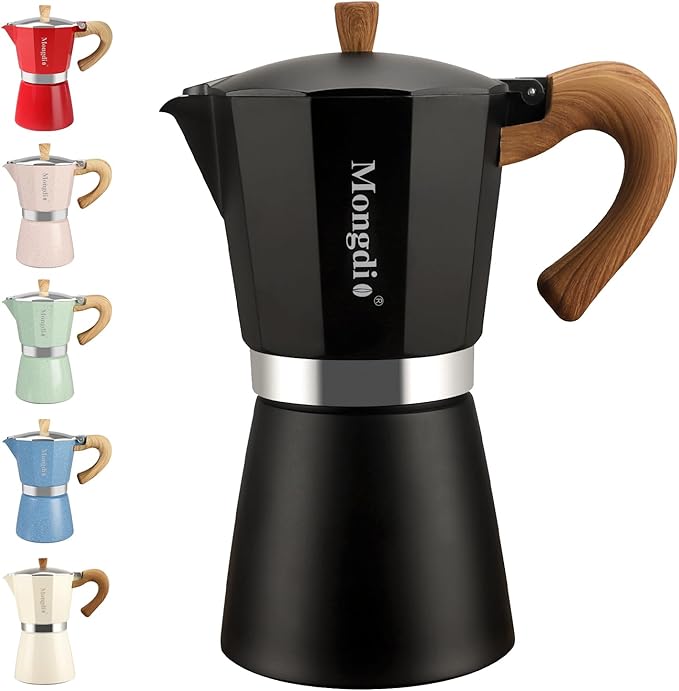 Mongdio Stovetop Espresso Maker Moka Pot, Cuban Coffee Maker Stove top coffee maker Moka Italian Espresso Greca Coffee Maker Brewer Percolator, 9 Espresso Cups, 15 oz - Black