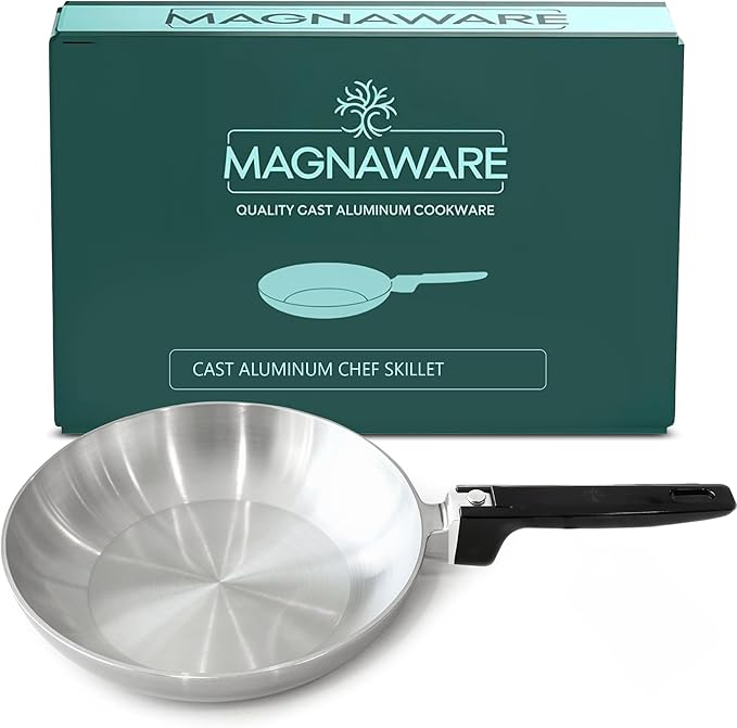 MAGNAWARE Chef Skillet – Quick & Even Heat Distribution – Lightweight Cast Aluminum Frying Pan – No Seasoning Required – PFOA & PTFE Free – Oven Safe Up to 350°F – Classic Vintage Design (13 Inch)
