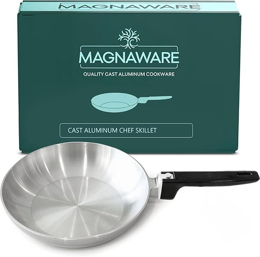 MAGNAWARE Chef Skillet – Quick & Even Heat Distribution – Lightweight Cast Aluminum Frying Pan – No Seasoning Required – PFOA & PTFE Free – Oven Safe Up to 350°F – Classic Vintage Design (13 Inch)