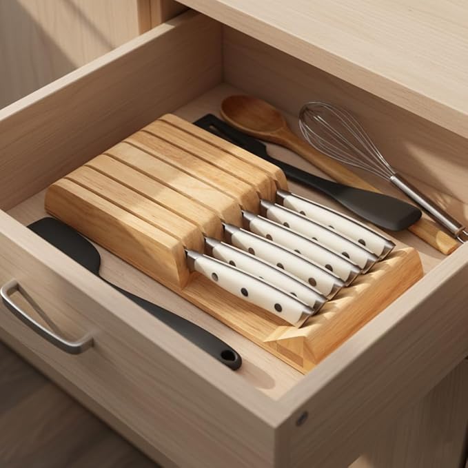 Alata 6-Piece White Steak Knives Set with Block, Stainless Steel Steak Knife set with Serrated Edge, Razor-Sharp, Full-Tang Construction
