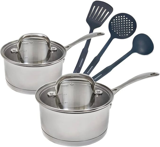 MAGGOPAN Stainless Steel Saucepans Impact Bonded Right Angles 7 PCS Set