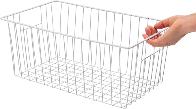 Large Wire Storage Baskets Freezer Baskets Organizer, Refrigerator Metal Wire Storage Divider, Wire Storage Basket with Handles for Kitchen, Pantry, Cabinet, Closets - Set of 3 (3, 16in x 10in x 7in)