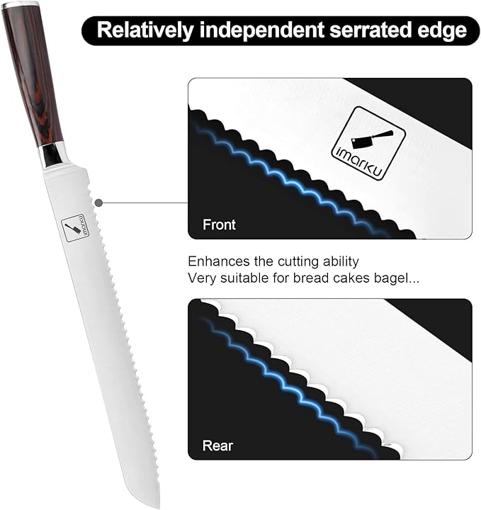 imarku Serrated Bread Knife,10-Inch German HC Stainless Steel of Slicer, Professional Grade Serrated Edge Cake Knife Bread Cutter for homemade Crusty, Best Birthday Gifts for Family and Friends