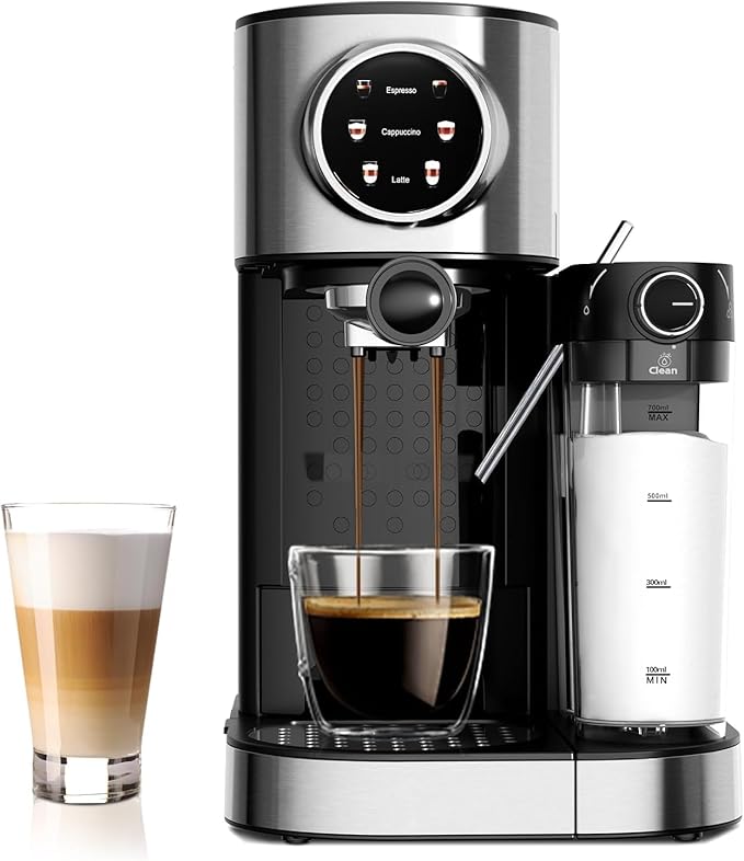 Electactic 20 Bar Professional Compact Espresso Cappuccino Machine with Touch Screen & Auto Milk Frother, Stainless Steel Coffee Maker for Cappuccino, Latte