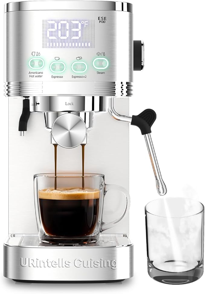 Espresso Machine 20 Bar, Stainless Steel Espresso Maker with Steam Milk Frother,Expresso Machine for Home Temperature Control and LED Display, Coffee Machine for Cappuccino, Latte, Americano