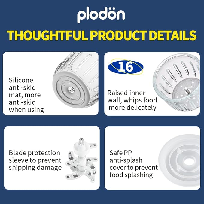 Plodon Baby Food Maker Mini Cute and Small Food Processor Puree Blender Grinder Chopper 300ml Cup Glass Bowl with 8 Blade Electric (Spaceman-Blue)