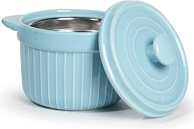 ONTUBE Ceramic Bacon Grease Container Keeper with Strainer, Frying Oil Storage Can, Turquoise