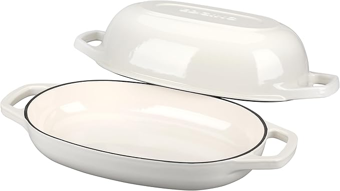 EDGING CASTING Enameled Cast Iron Oval Dutch Oven Pot with Lid, Dutch Oven for Sourdough Bread Baking, Oval Bread Pan, Bread Oven, Bread Dutch Oven, 5qt, White