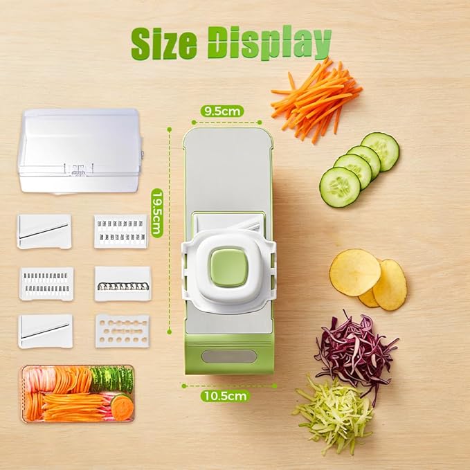 Multifunctional Vegetable Slicer, 6 in 1 Slicer Veggie Shredder with Safe Hand Guard, Multi Blade Adjustable Garlic Slicer, Easy-Clean & Compact Storage, Portable Kitchen Gadget (6 Blades)