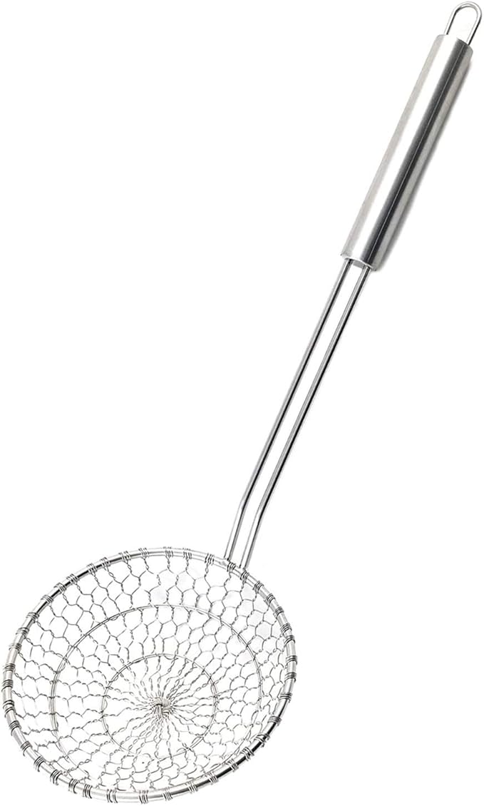 Best Utensils Asian Kitchen Stainless Steel Spider Strainer Professional Wire Skimmer with Spiral Mesh (5-Inch Strainer Basket)…