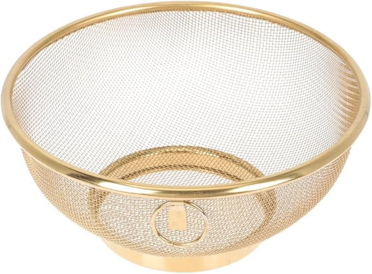 2-Pack Gold Stainless Steel Mesh Colander Set - Versatile Kitchen Strainers for Fruit, Sink, Rice - Fine Mesh Strainer Baskets for Efficient Food Drainage - Rust-Resistant and Durable
