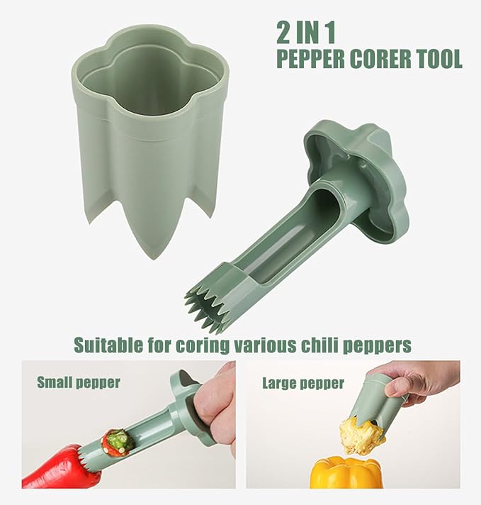 Pepper Seed Corer Remover Tool, Bell Pepper Cutter and Quick Cave Tool, Jalapeno Red Green Peppers Corer Cutter Deseeder, 2 in 1 Fruit & Vegetable Core