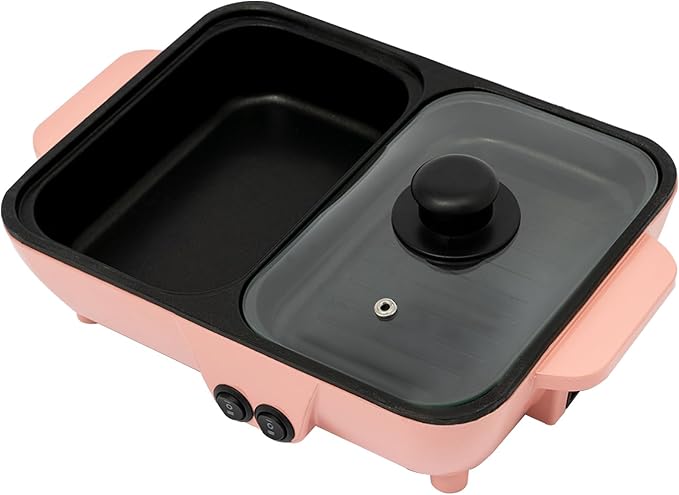 Hot Pot Electric with Grill, 2 in 1 Electric Smokeless Grill and Hotpot Pot Combo, Food Party Hot Pot Grill for Korean, Steaks, Shabu and Noodles, Independent Dual Temperature Control