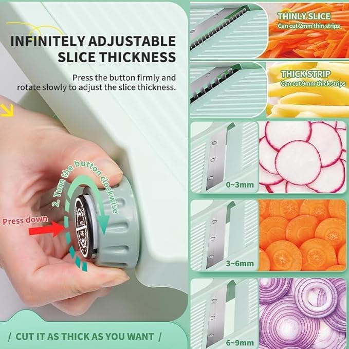 5-in-1 Adjustable Mandoline Slicer Stainless Steel Blades & Safety Hand Guard, Safe Mandolin for Kitchen, Non-slip Julienne Slicer Cutter, Vegetable Chopper for Onion, Potato Cucumber Carrot