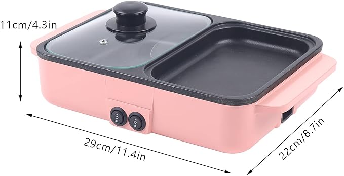 Hot Pot with Grill, Electric Hot Pot and Frying Pan, Shabu Shabu Pot with Grill, 2 in 1 Indoor NonStick Shabu Shabu Pot and Griddle, Dual Temperature Control, Fast Heating for BBQ Steaks Noodles(Pink)