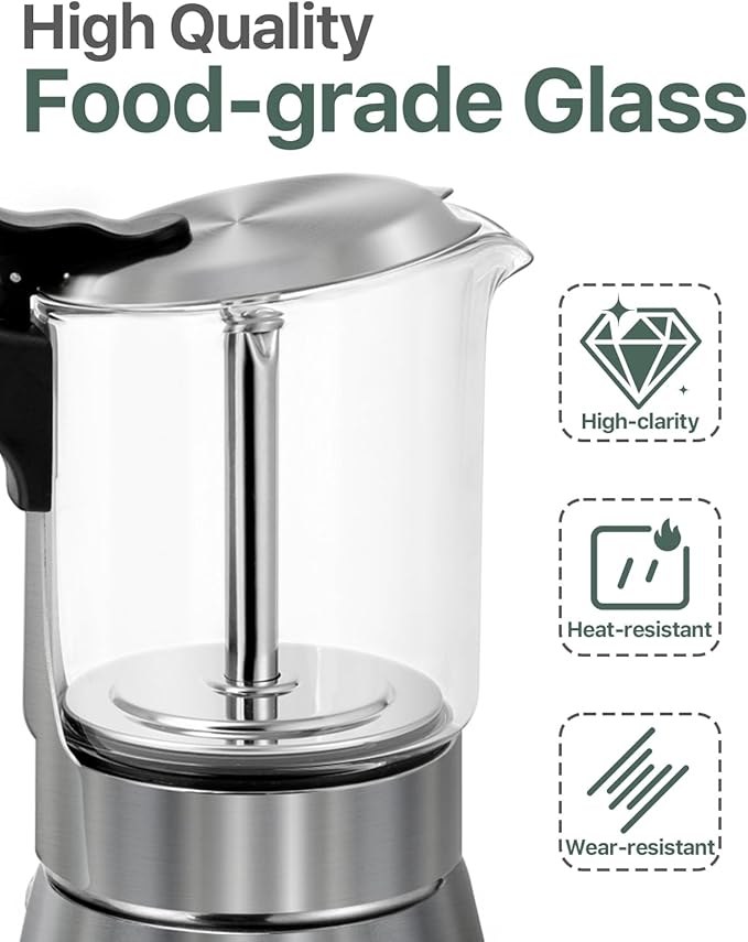 Grasseed Crystal Glass-Top Moka Pot, Brushed Stainless Steel Stovetop Espresso Maker for Italian Coffee - 4 Cup/160ml/5.6oz