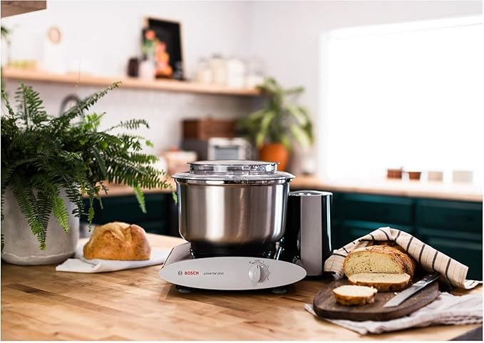 Bosch Universal Plus Stand Mixer with Stainless Steel Bowl with NutriMill Dough Hook Extender Bundle- Black 500 Watt