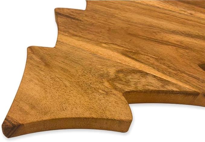 Treen Art Wooden Christmas Cutting Board for Kitchen Decor, 11"L x 9.75"W Mini Tree Shaped Acacia Wood Chopping Board with Handle & Grooves, Serving Charcuterie Platter