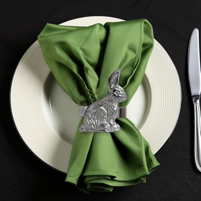 COTTON CRAFT Easter Bunny Napkin Ring - Set of 8 Metal Napkin Rings - Spring Summer Everyday Napkin Holders - Easter Brunch Party Gift - Dining Table Décor - Silver