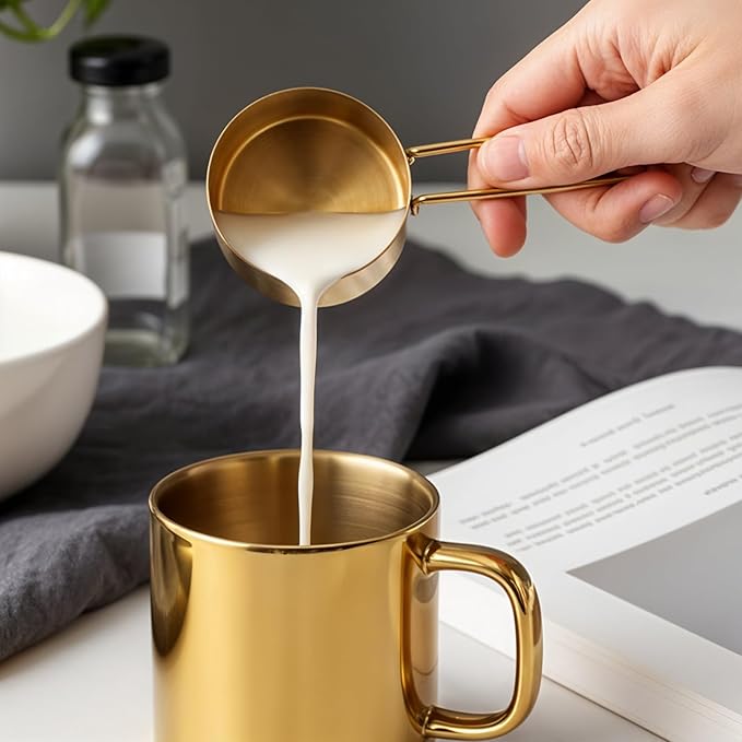 8 Pcs Gold Measuring Cups and Spoons Set 304 Stainless Steel Measuring Spoons Gold with Handles Golden Stackable Kitchen Measure Cups Set For Liquid Dry Ingredient Kitchen Baking Cooking